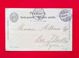 GANZSACHE CARTE POSTALE GENEVE LES PLANTAZ NYON VAUD 1892