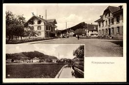 AK Rüegsauschachen, Straßenpartie am Schulhaus, Teilansicht 