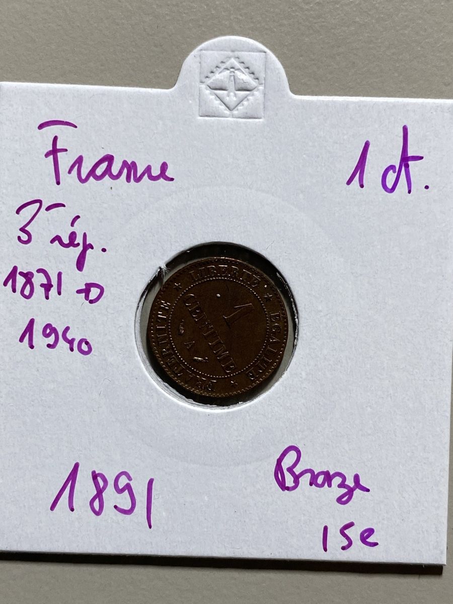 Tutti le monete: France - 1 centime - 1891  – Usato da Payerne venduto da Mike1682