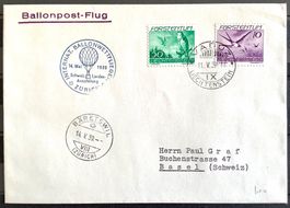 1939 Liechtenstein Ballonpost  F17-F21 / Vaduz - Bäretswil