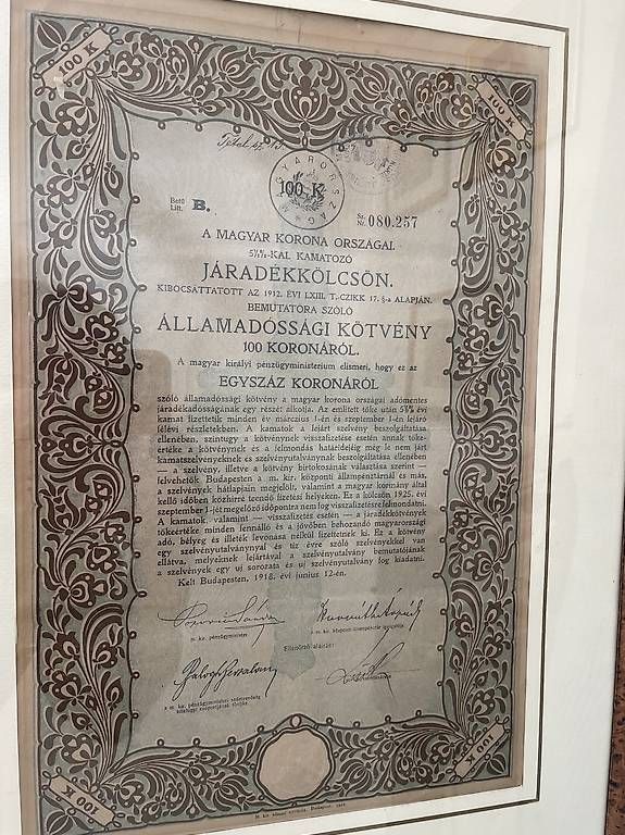 Foto & Immagini: 1918 Framed Hungarian Government Bond – Usato da Ponte Tresa venduto da coc_nnf5 1