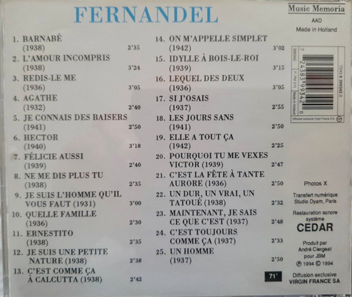 CDs: Fernandel – 25 Titres - 71 Mn – Gebraucht aus Brunnen von Barfly5 1