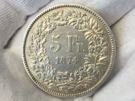 5 Franken 1874B (ohne Punkt)