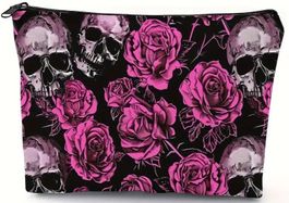 ☠️ Stylische Kosmetiktasche mit Totenkopf- & Blumenprint! 🌸