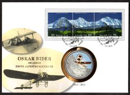 Numis Oskar Bider, 100 Jahre Rekordflug, super Farbmedaille