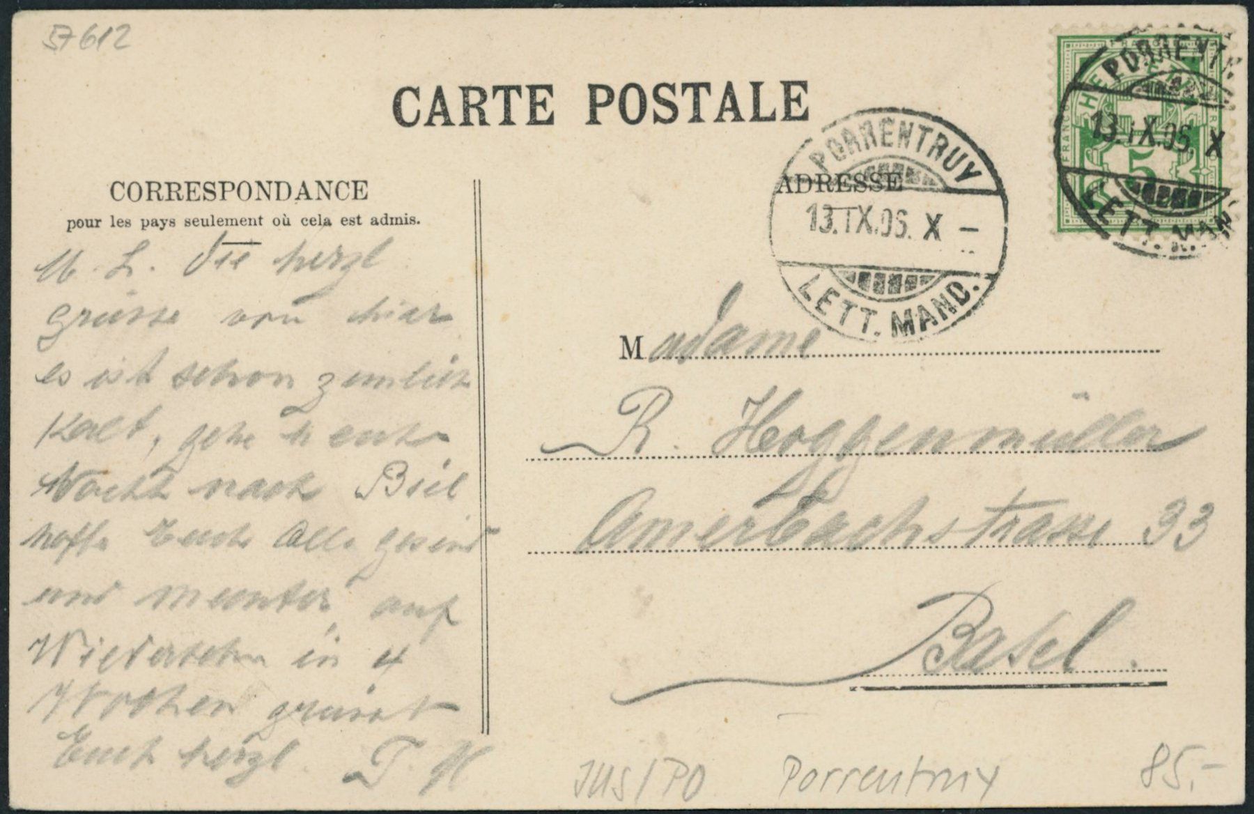 Cartoline postali: JUS Porrentruy – Usato da Schindellegi venduto da leecollect 1
