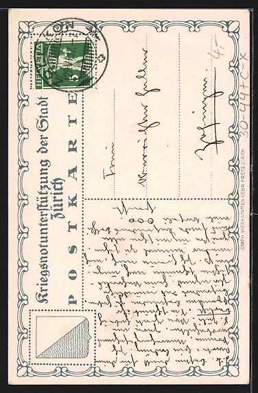 Cartoline postali: Zürich, Kriegsnot-Unterstützung, Junge – Usato da Berlin venduto da bartko-reher 1