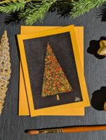 Weihnachtskarte Handgemalt – Gold Tannenbaum