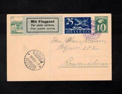 Tutti i francobolli: 1924 POSTKARTE / FLUGPOST-FRANKATUR +VIGNETTE – Usato da Rheinau venduto da loxis