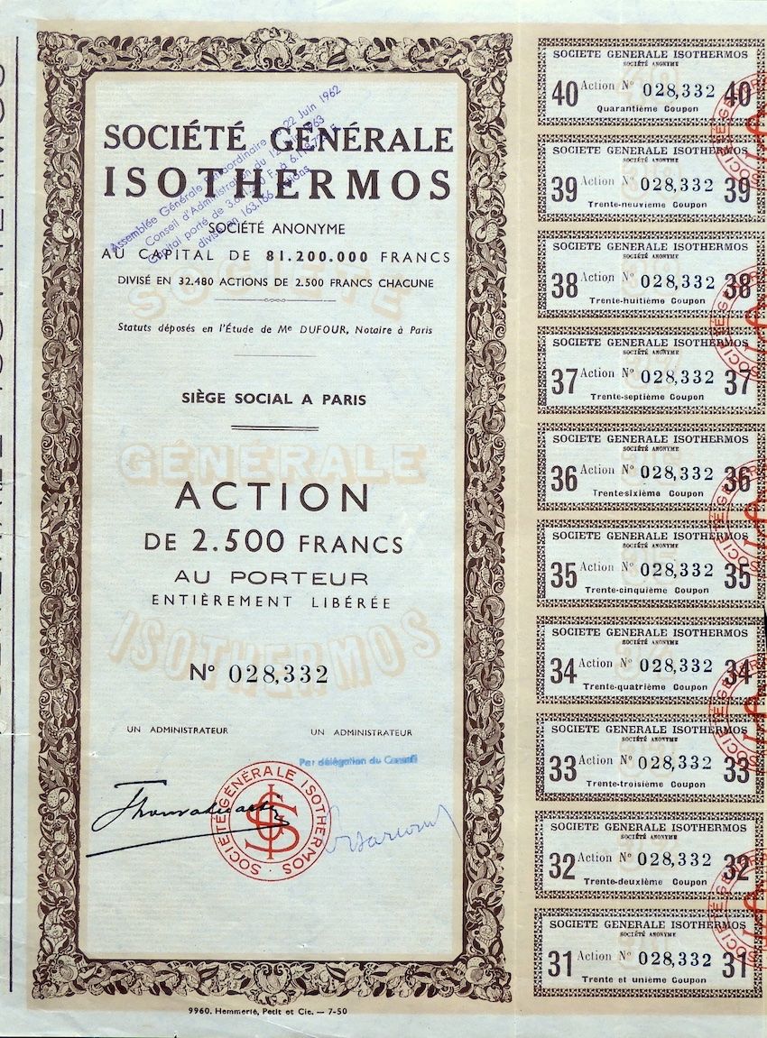 Documenti: Société Générale Isothermos SA, Paris – Usato da Solothurn venduto da Sgasche