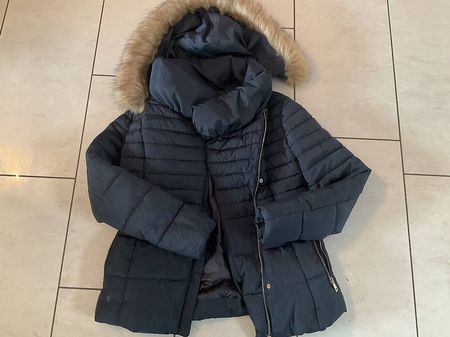Winterjacke mit Fellkapuze, Dunkelblau, Grösse 38