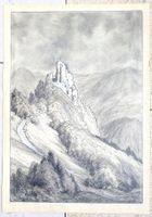 MÄHLY OTTO: Ruine Pfeffingen GROSSE ORIGINAL ZEICHNUNG