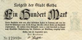 Gotha 100 Mark 30.09.1922 VZ+-VZ++ WZ Wellen