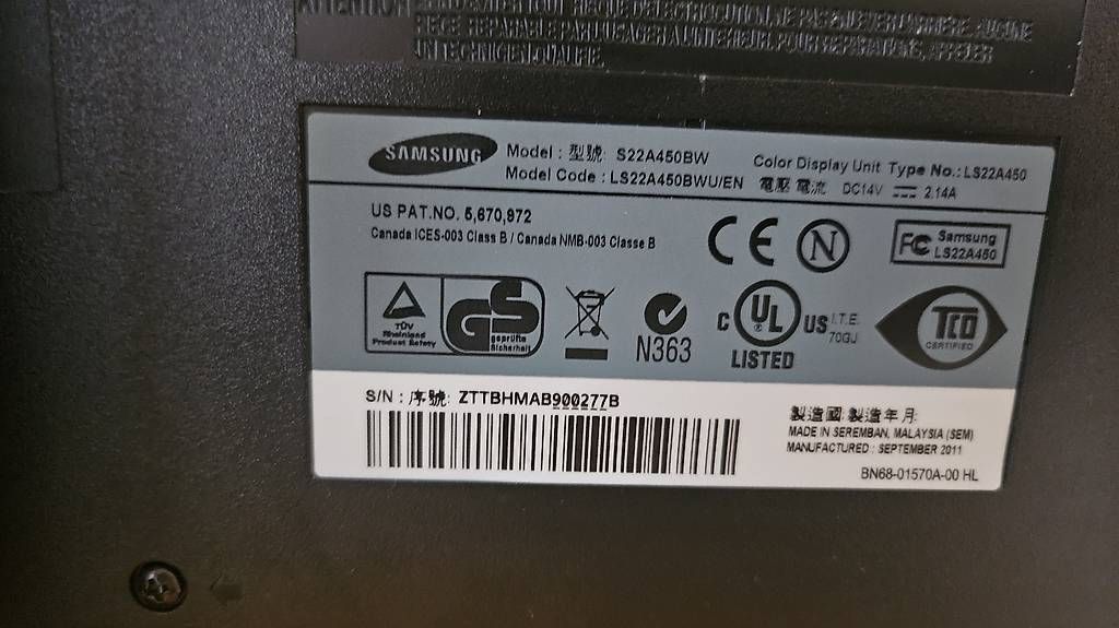 Samsung Monitor: Samsung SyncMaster S22A450BW 22" Monitor – Usato da Freienbach venduto da Lustoilus 1