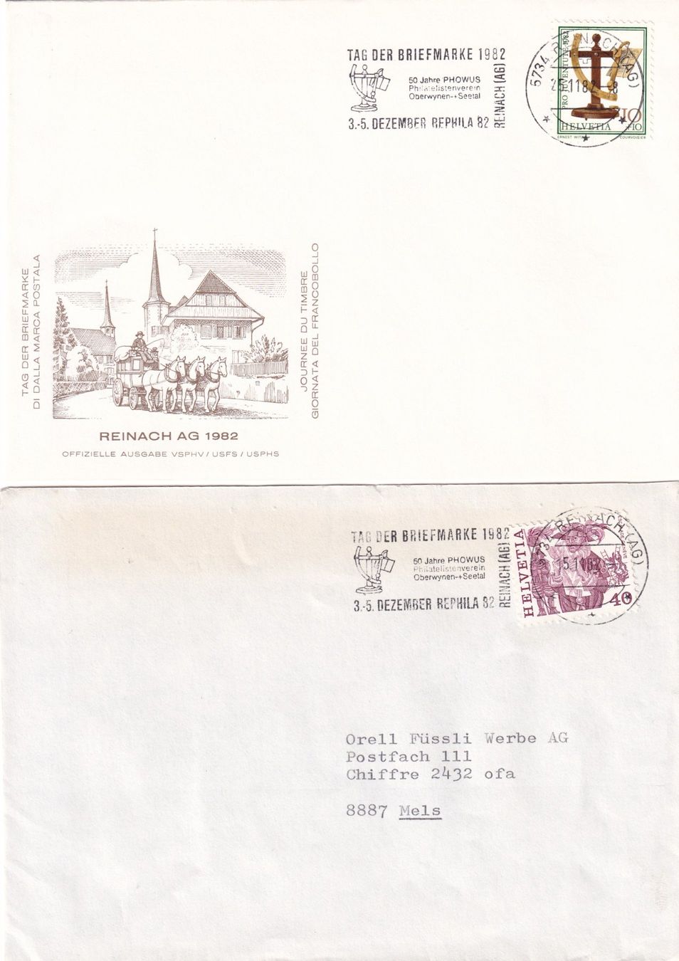 Tutti i francobolli: Tag der Briefmarke 1982: 2 Umschläge – Usato da Birsfelden venduto da chr_yq2g