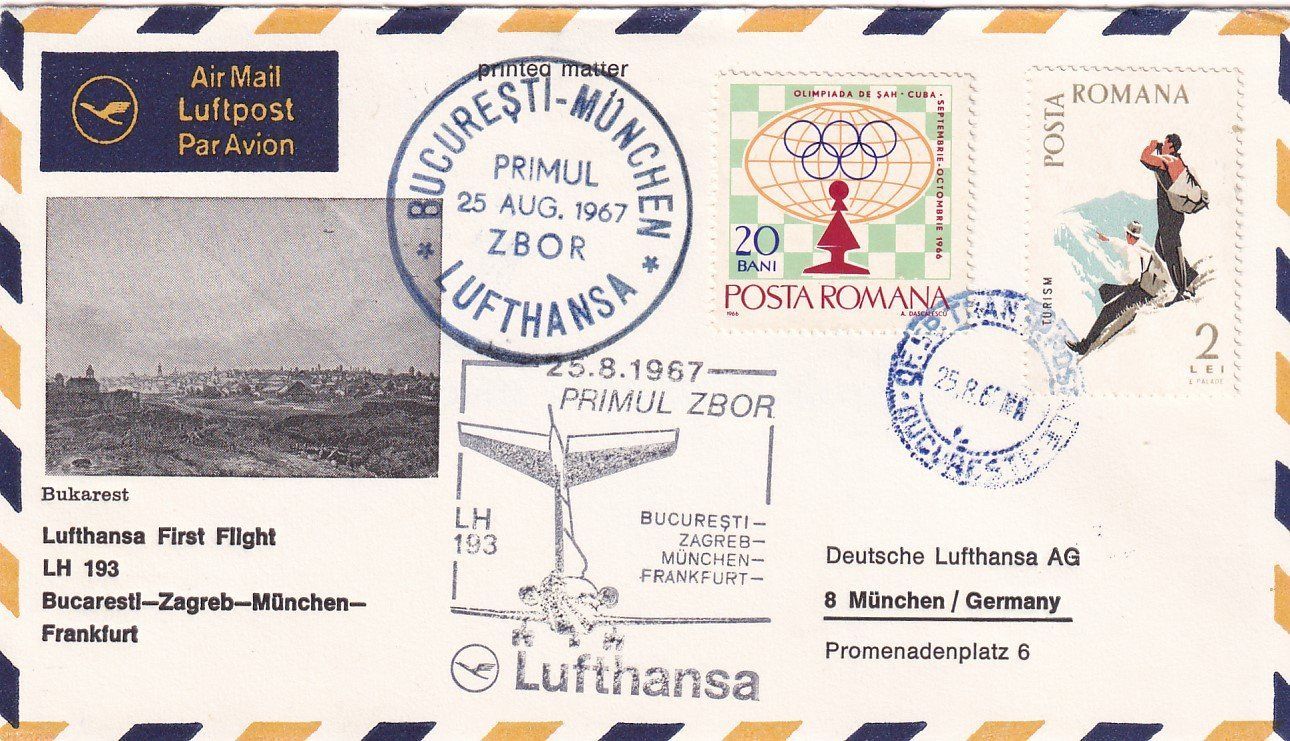 Tous les timbres: Erstflug Lufthansa Bukarest - München 1967 – D'occasion à Baar par Asmara111