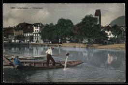 AK Interlaken, Unterseen, Uferpartie mit Ruderboot und Kirch