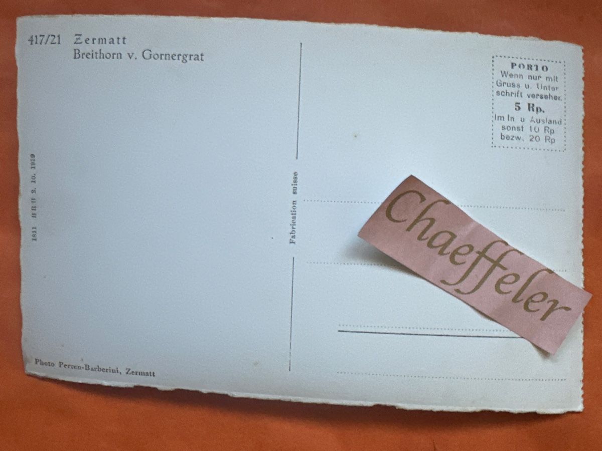 Cartoline postali: 417/21 Zermatt,  Breithorn v. Gornergrat – Usato da Zürich venduto da Chaeffeler 1