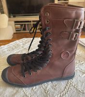 Bottes Pataugas cuir marron lacets zip femme T438 neuves