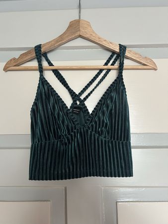 Damen Crop Top Samt dunkelgrün Grösse S 