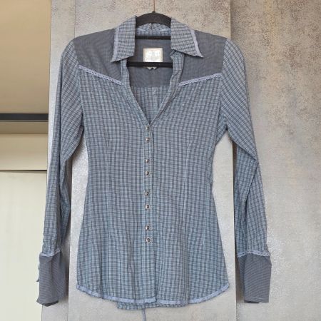 🐸 NILE TUNIKA LONG BLUSE VICHY XS GRAU-BLAU