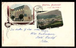 AK Olten, Hotel Aarhof und Totalansicht des Ortes, Blumen im