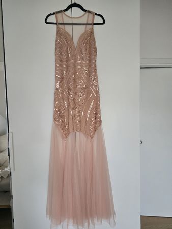 Abendkleid lang mit Pailletten rosa Grösse 38 inkl. Schal