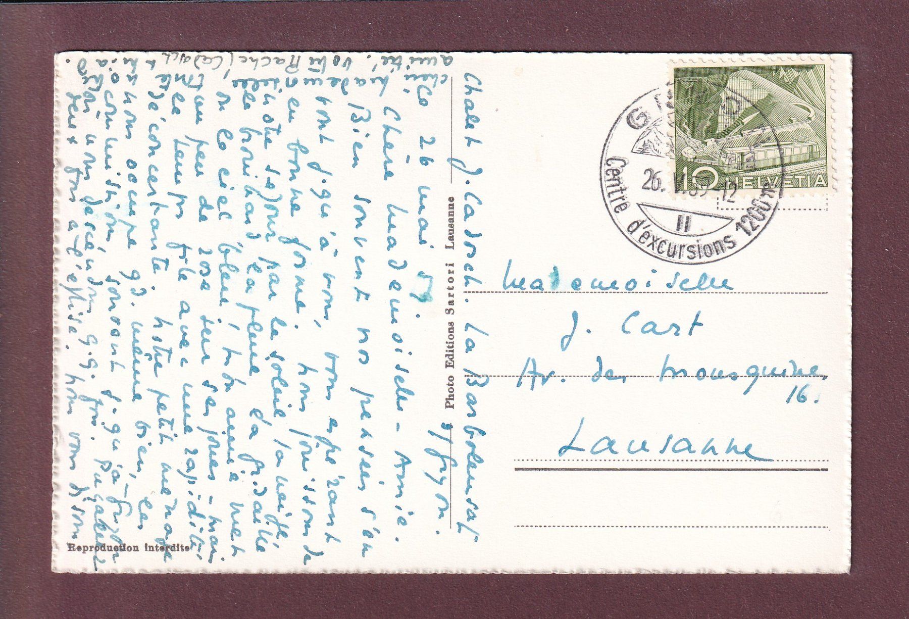 Cartoline postali: GRYON - Les Muverans - 1959 – Usato da Pully venduto da nicecards 1