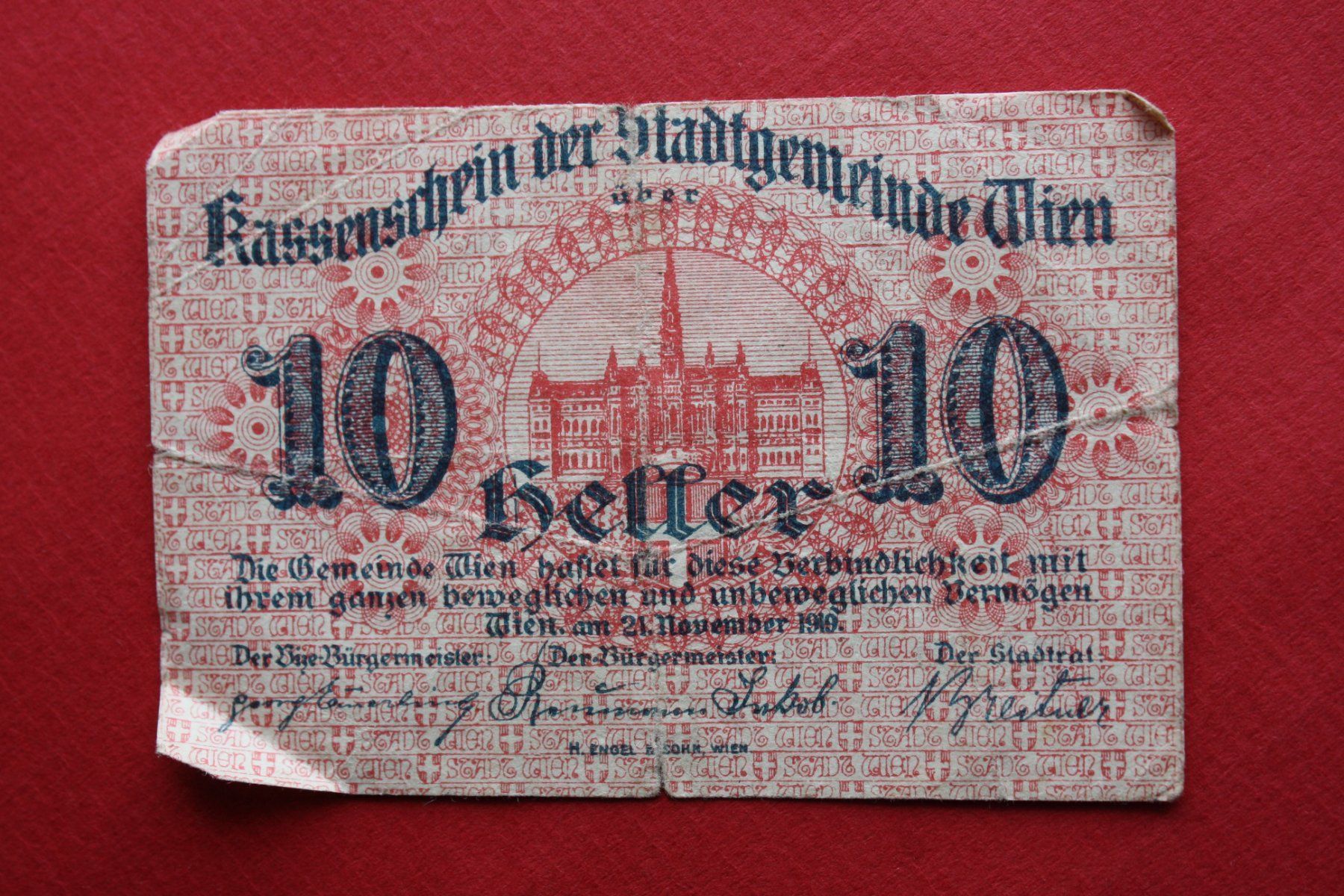 Banconote: currency receipt austria 10 heller 1919 – Usato da Laupen BE venduto da Gufi57