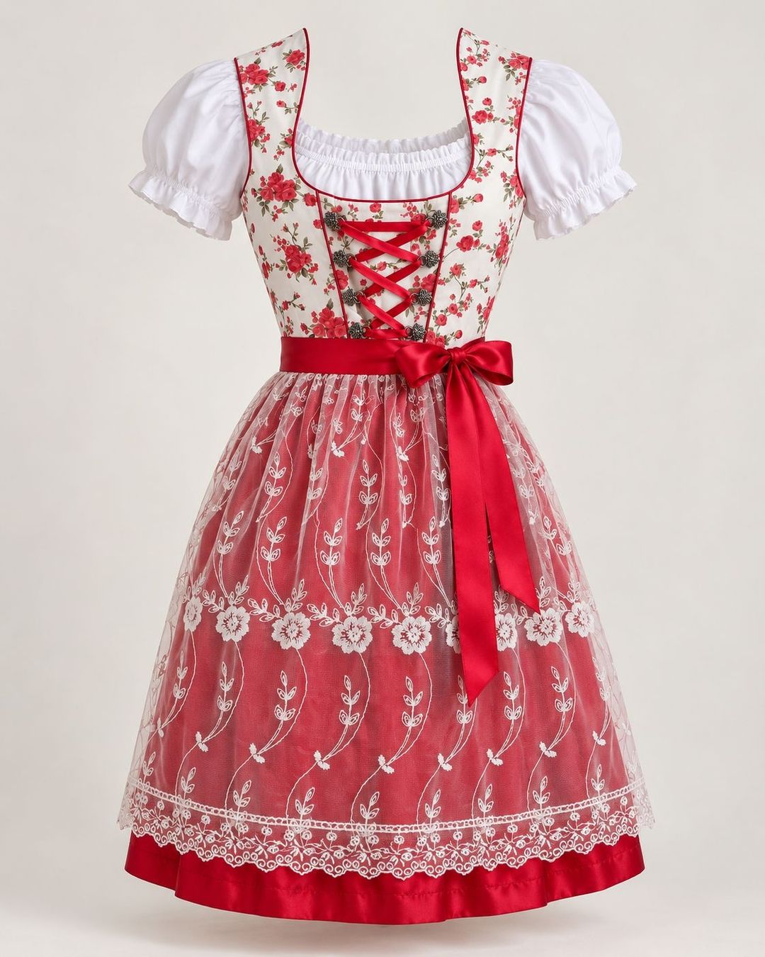 Robes: Dirndl Kleid rot weiss Blumenmuster – D'occasion à Zürich par nara13