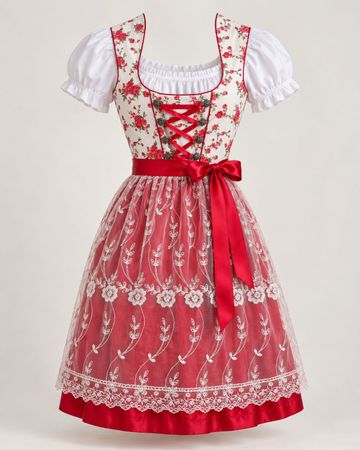 Dirndl Kleid rot weiss Blumenmuster