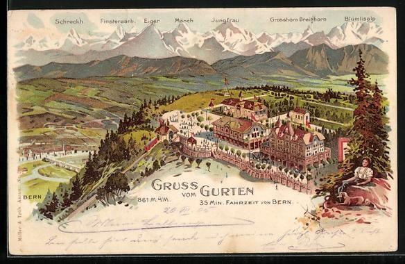 Ansichtskarten: Litho Bern, Hotel und Restaurant Gurten, – Gebraucht aus Berlin von bartko-reher