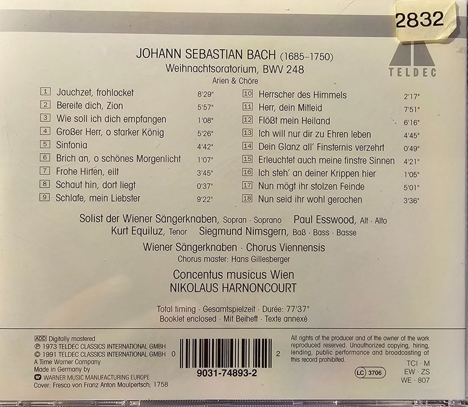 CD: Bach - Weihnachtsoratorium - Arien & Chöre – Usato da Wahlen b. Laufen venduto da Cg10 1