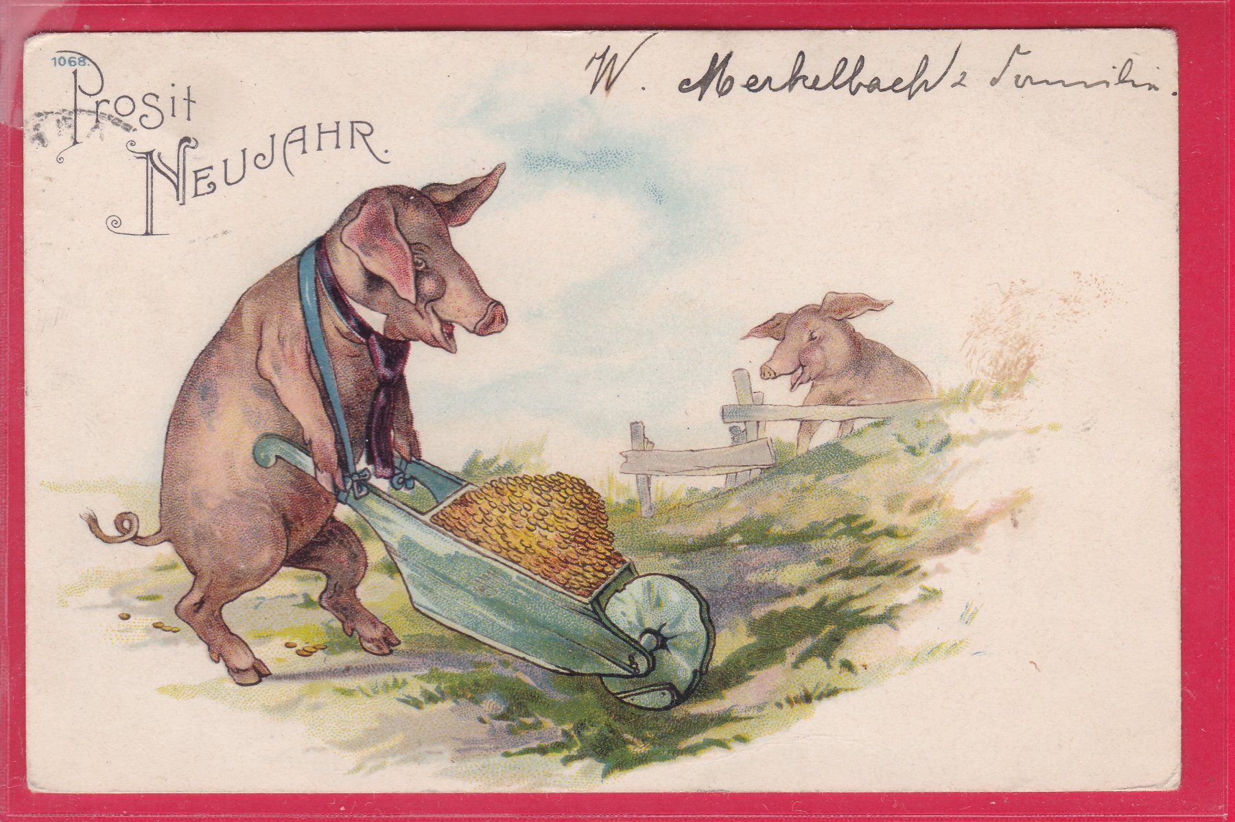 Cartoline postali: PROSIT NEUJAHR, 2.1.1904 – Usato da Oberrieden venduto da Gebirgsstelze
