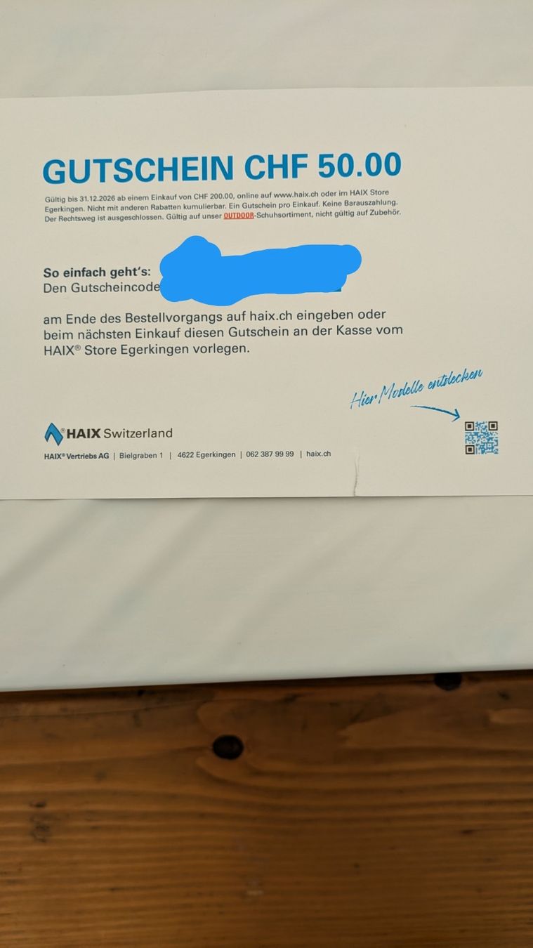 Buoni: Gutschein Haix CHF 50.00 neu – Nuovo (secondo la descrizione) da Gunzgen venduto da smiroffski