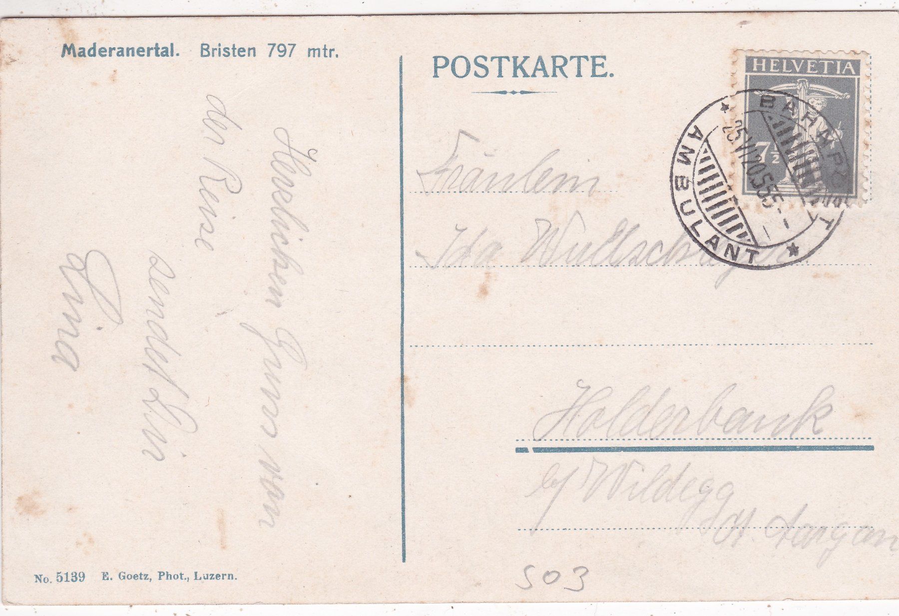 Ansichtskarten: Maderanertal Bristen 1920 – Gebraucht aus Herisau von Lisegrat2008 1