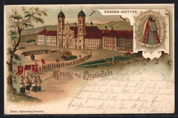 Ansichtskarten: Litho Einsiedeln, Wallfahrtskirche mit G – Gebraucht aus Berlin von bartko-reher