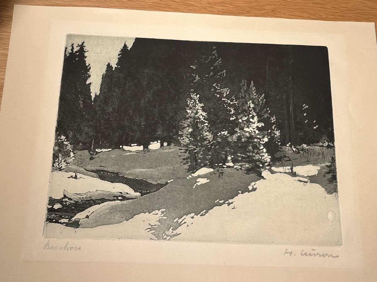 Gemälde: Gemälde, Winterwald bei Mondschein in Arosa, Tusche – Gebraucht aus Affoltern am Albis von Silber79 1