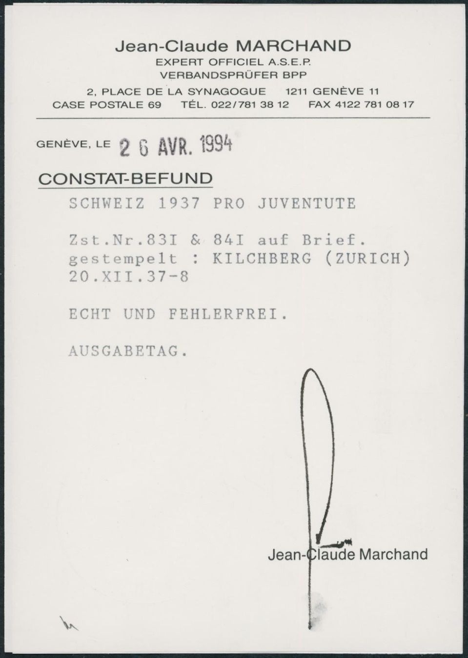 Tutti i francobolli: 1937 - Pro Juventute - FDC ET – Usato da Schindellegi venduto da leecollect 2