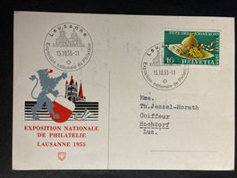 Schweiz 1955 Sonderstempel Briefmarkenausstellung Lausanne K