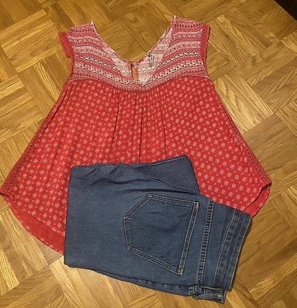 Lot 2 pièces : débardeur imprimé + jeans slim taille 36