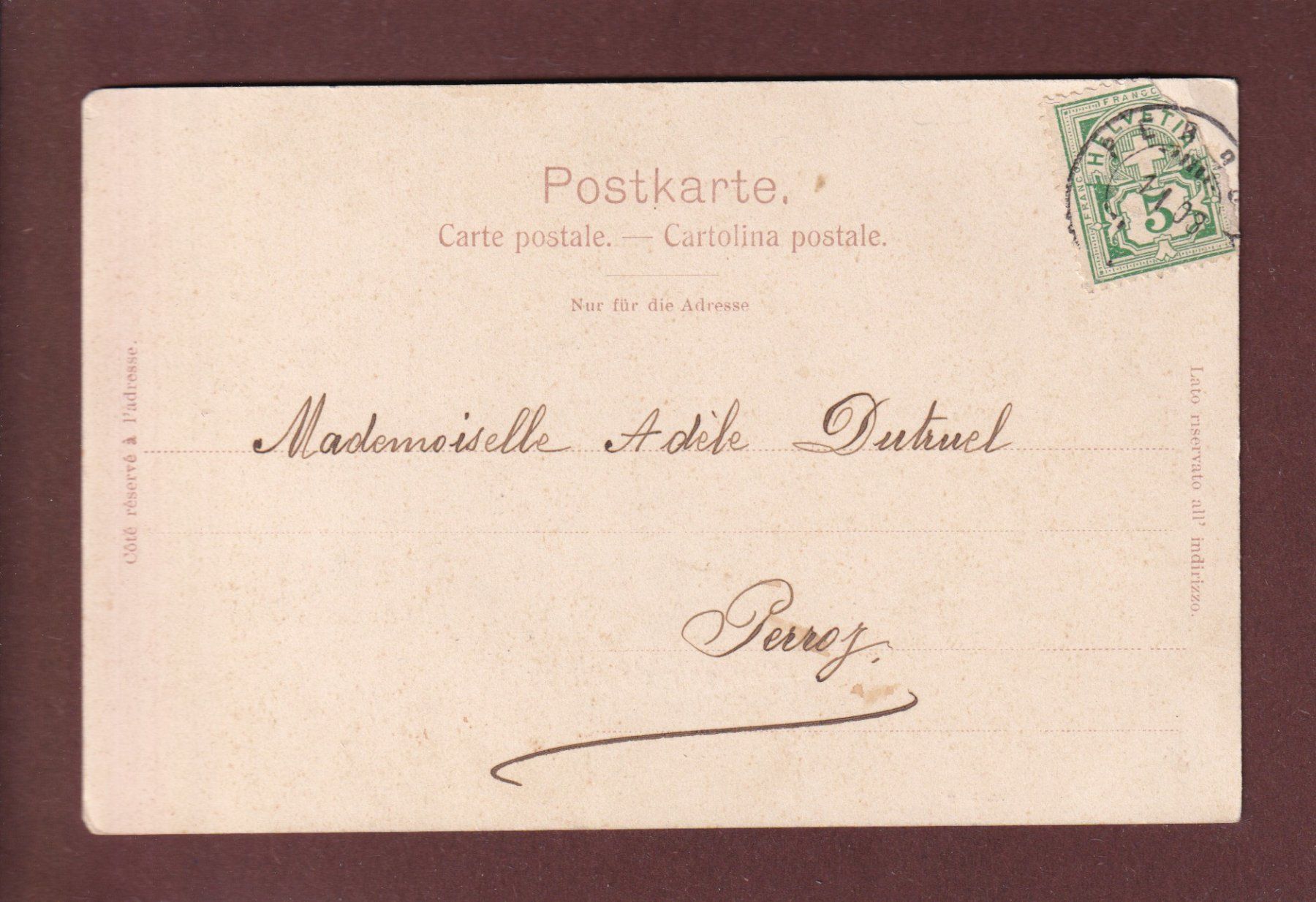 Cartoline postali: Souvenir de PERROY - 1903 – Usato da Pully venduto da nicecards 1