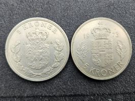 2x 5 Kronen Dänemark 1966 & 1973 ab 1.-