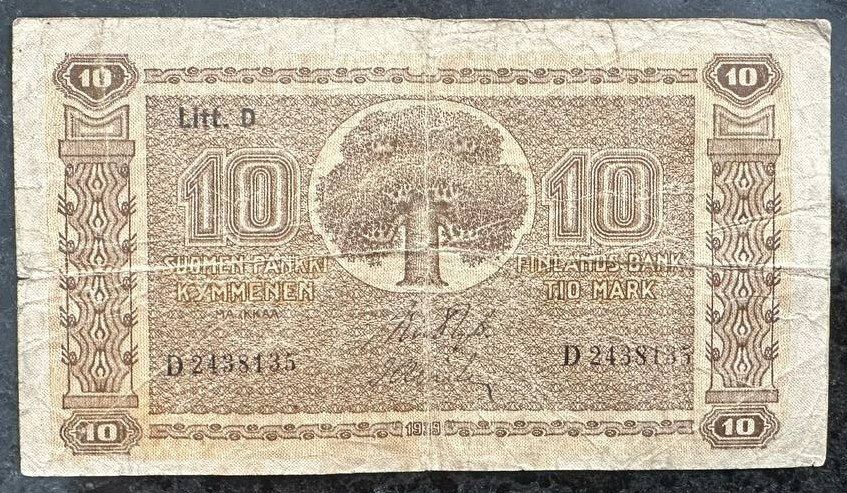 Banconote: Finnland 10 Mark Schein, Jahr 1919 – Usato da Beringen venduto da Mantafisch1