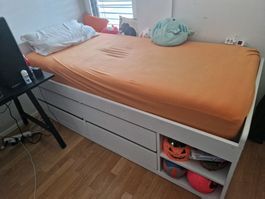 Bettgestell mit Stauraum weiss 90x200 cm gebraucht