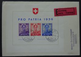 Pro Patria Block 1936 auf Brief, SBK 600.00