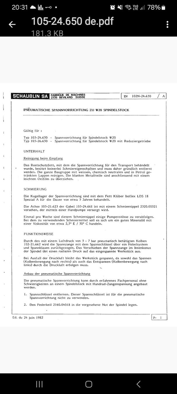 Schaublin Altro per industria metallurgica: Pneumatische Spannvorrichtung W20 – Usato da Zihlschlacht venduto da Fan2002 9