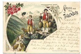 Gruss aus dem Toggenburg (SG) Alpaufzug - uralte Litho  1898