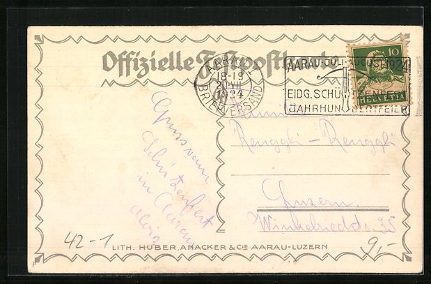 Cartoline postali: Litho Aarau, Eidgenössisches Schützenf – Usato da Berlin venduto da bartko-reher 1