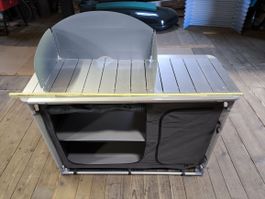 Campingkochtisch, Aluminium Tisch mit Windschutz